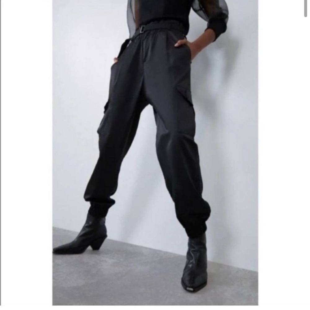 Zara satin cargo pants with belt